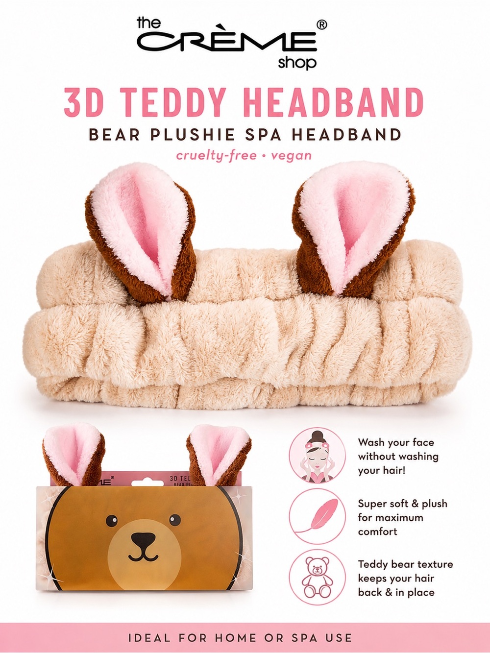 The Crème Shop 3D Teddy Bear Spa Headband - New In Packaging